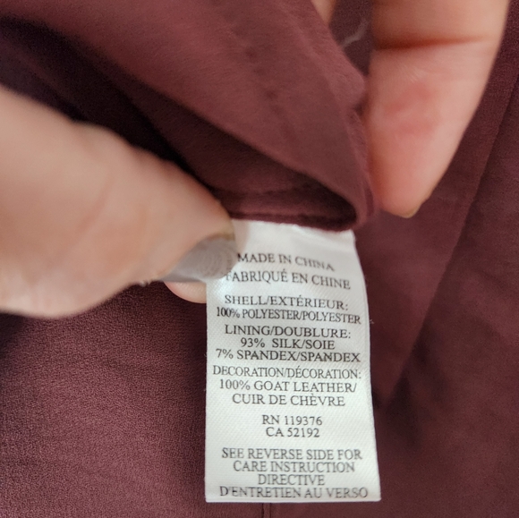 Helmut Lang silk chiffon and goat leather layered top size M in burgundy - Picture 6 of 8
